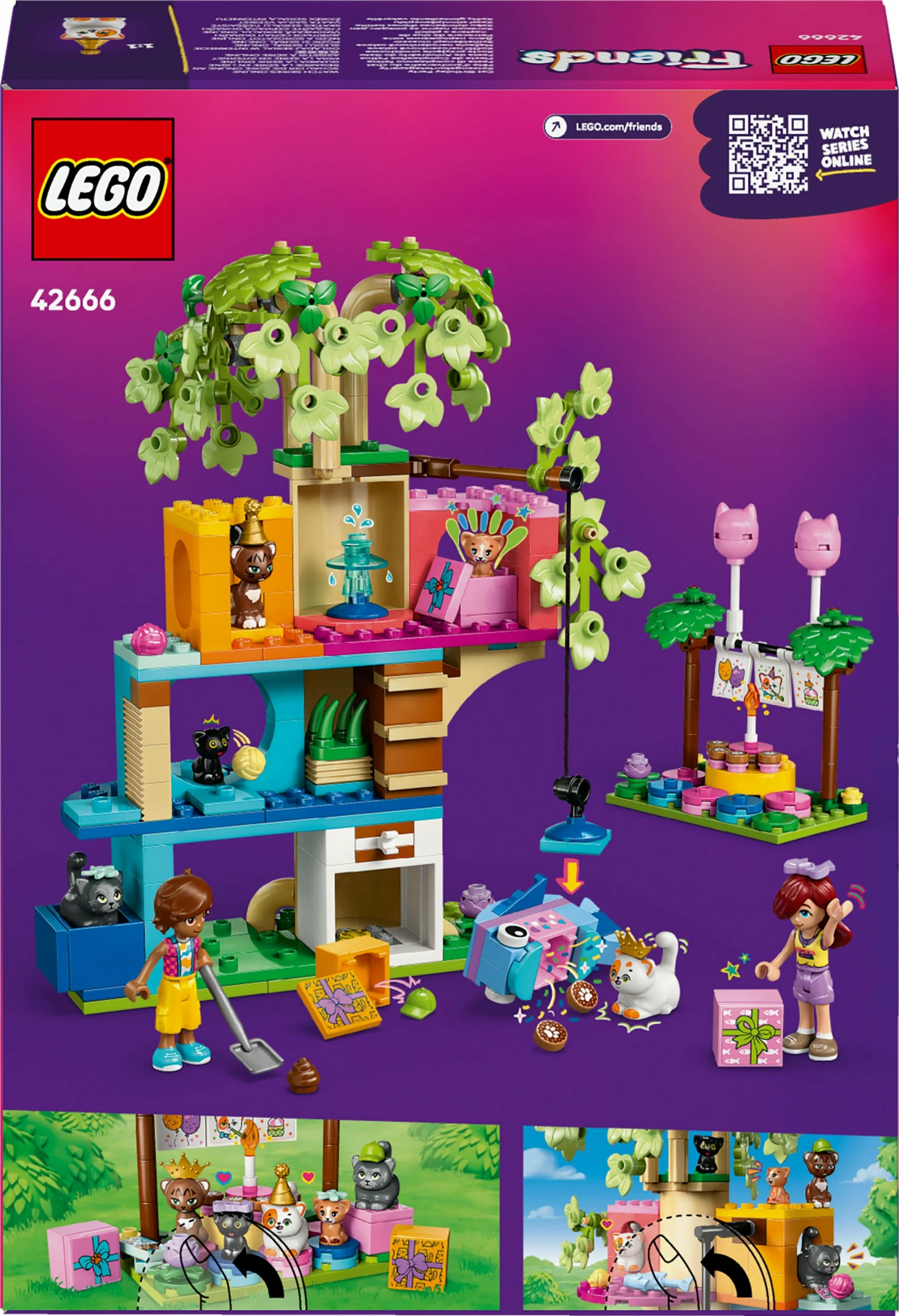 Set ndërtimi LEGO Friends 42666 Cat Birthday Party and Tree House, 321 copë
