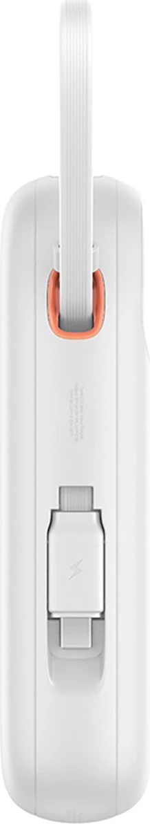 Power bank Baseus QPow 2, 10000mAh, 30W, me kabllo USB-C të integruar, Bardhë