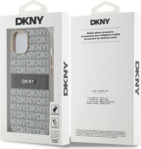 Mbështjellës DKNY Mono Stripe & Metal Logo për iPhone 15/14/13, 6.1", Bezhe