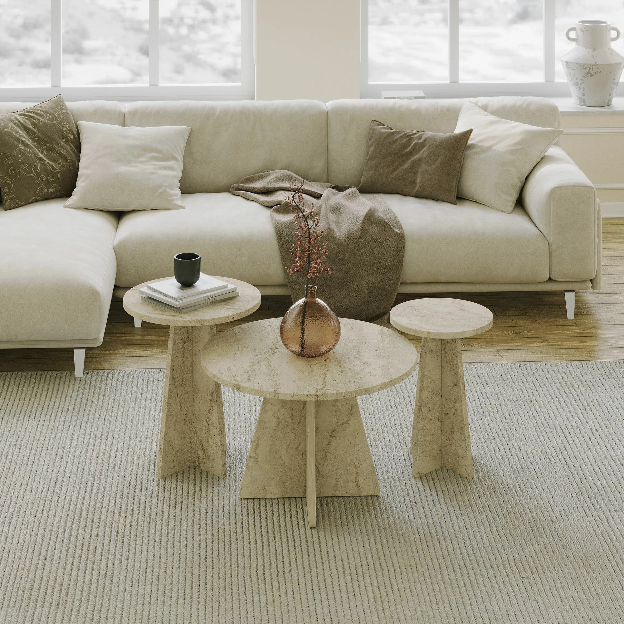 Set tavolinash kafeje Skye Decor, ngjyrë travertine, 3 copë