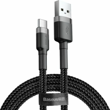 Kabllo USB Baseus Cafule 6953156296343 USB-A në USB-C 3 m USB 2.0, e thurur najlon, zezë/gri