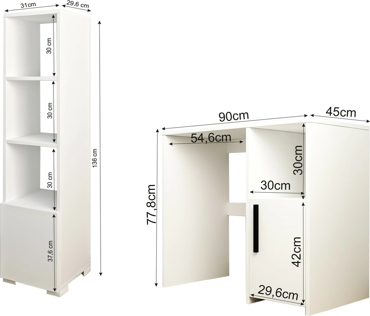 Set tavoline pune me raft librash, ngjyrë e bardhë, Skye Decor Kuzey