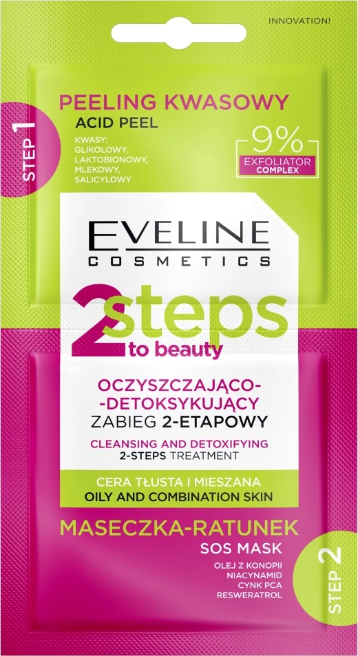 Trajtim fytyre 2-në-1 për femra Eveline Cosmetics 2 Steps to Beauty, 2x4ml