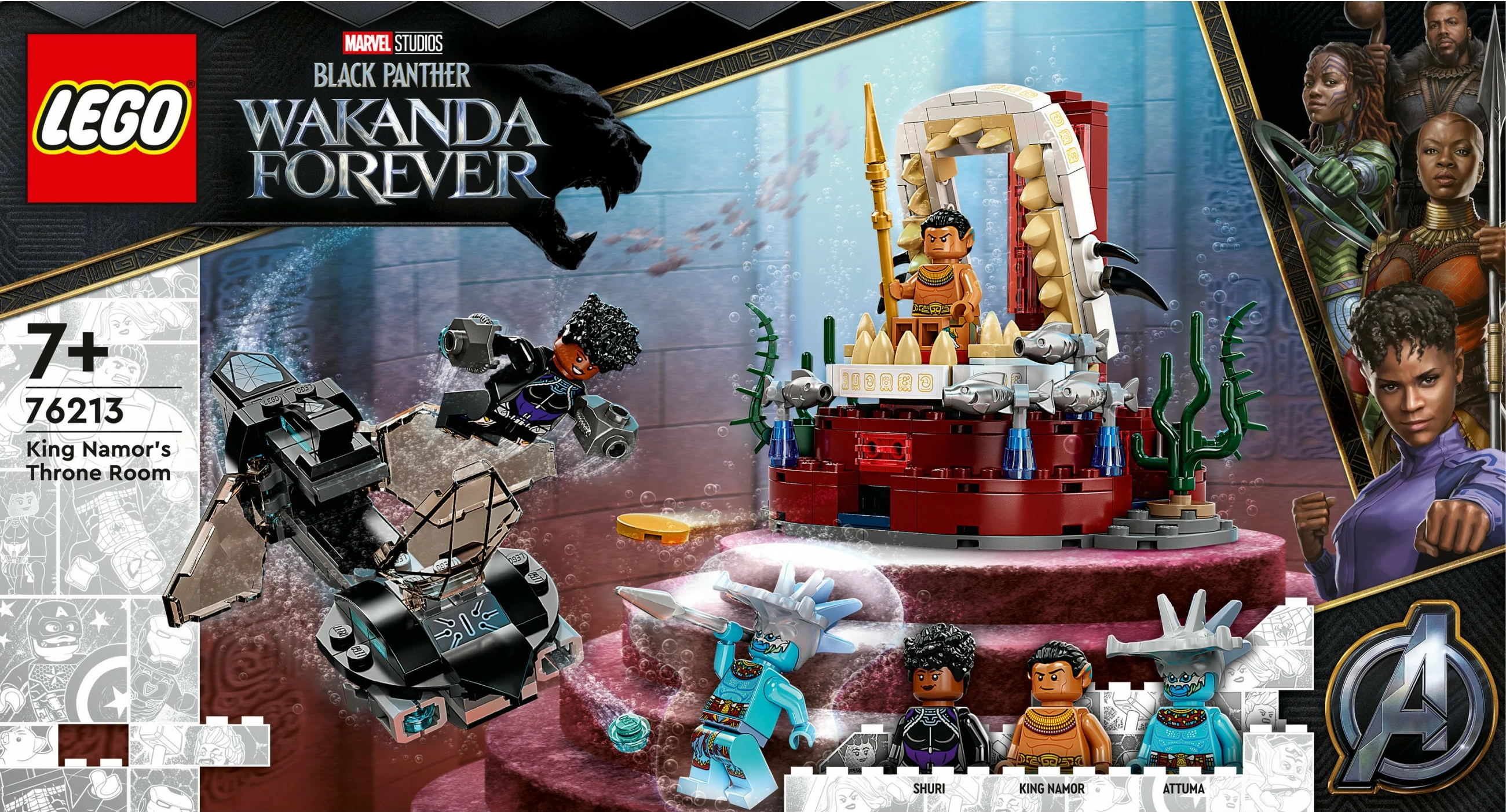 Set ndërtimi LEGO Marvel Avengers King Namor’s Throne Room, 355 pjesë, shumëngjyrësh