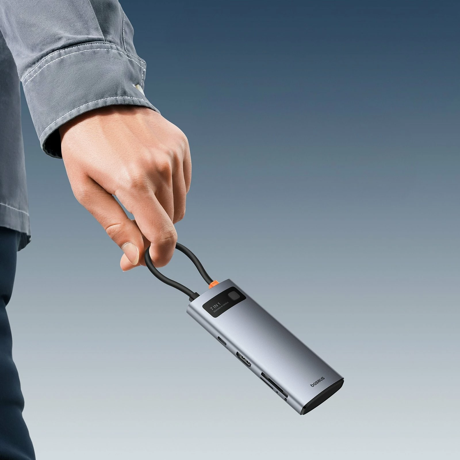 Hub USB-C Baseus Metal Gleam 7n1, HDMI 4K@60Hz, 3x USB 3.0, USB-C PD 100W, SD/microSD, gri