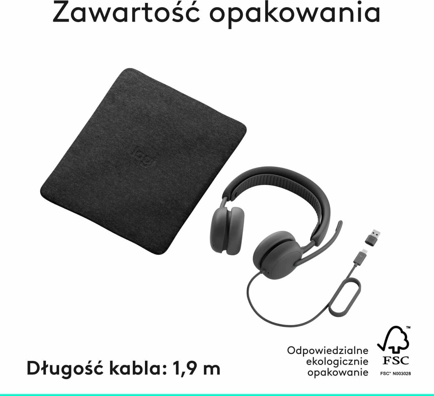 Kufje Logitech Zone Wired 2 981-001619, USB-C, me mikrofon, ANC hibride, kabllo 1.9 m, të zeza