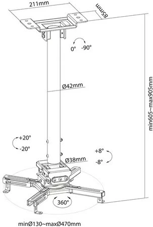 Mbajtëse tavani për projektor Neomounts CL25-540BL1, e zezë