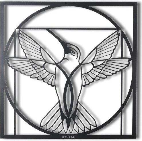 Aksesor dekorativ metalik për mur, Wallity, Da Vinci Bird, ngjyrë e zezë, 50x50cm