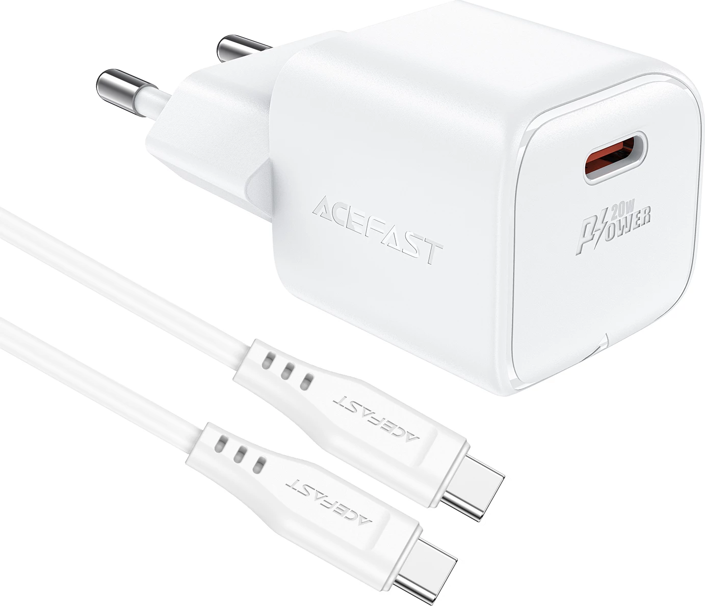 Karikues muri Acefast A73 Mini, 20W GaN, me kabllo USB-C, Bardhë