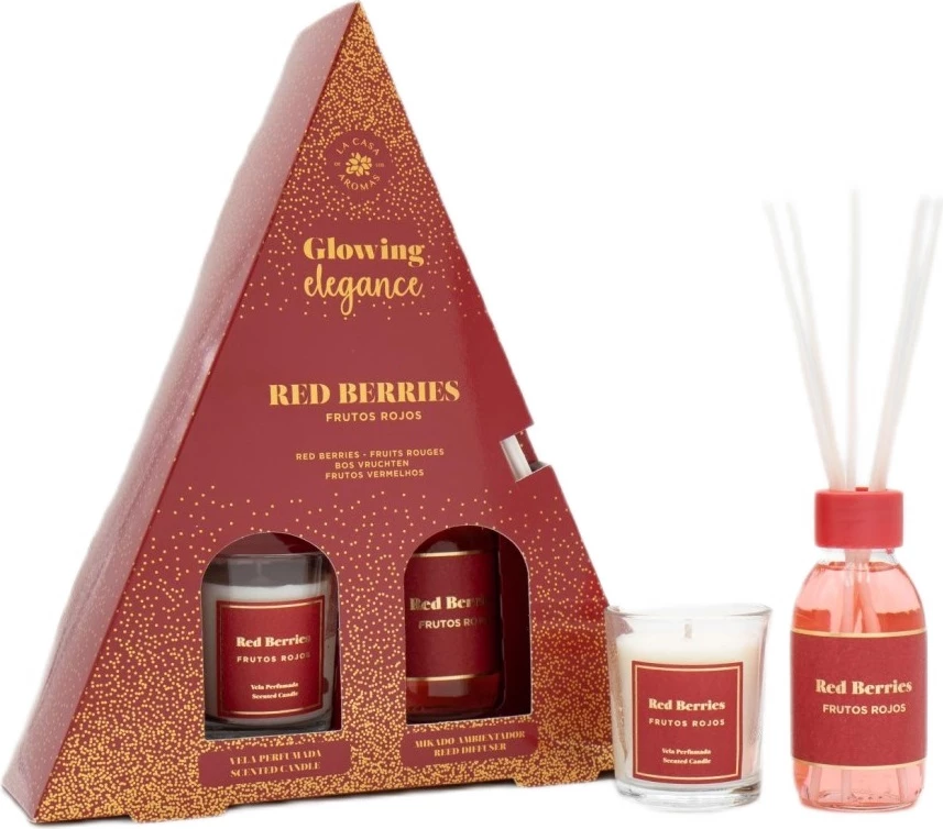 Set difuzer me shkopinj dhe qiri aromatik La Casa de los Aromas Glowing Elegance Red Fruits, 2 copë