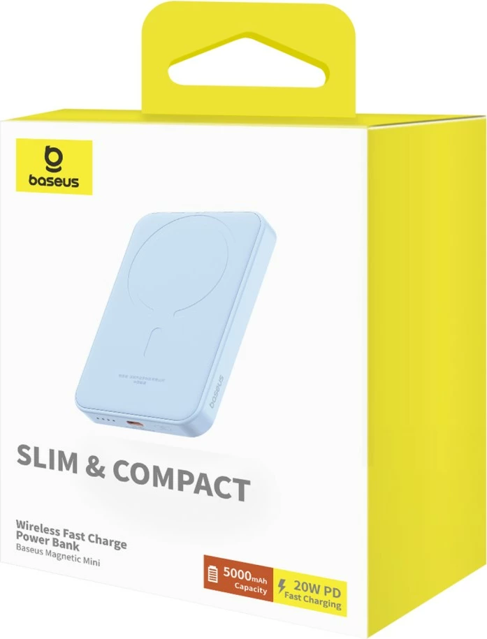 Power bank Baseus Magnetic Mini 5000mAh, 20W, USB-C, blu, me kabllo