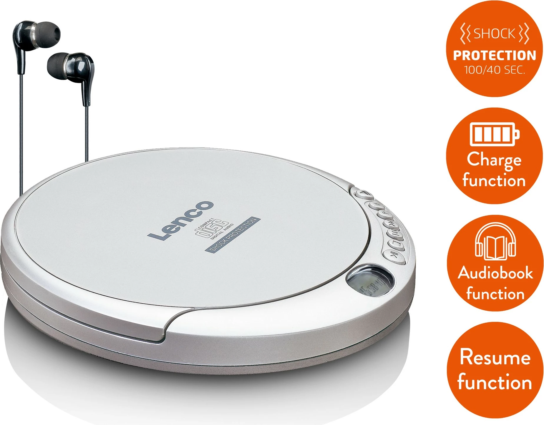 CD player Lenco CD-201, MP3, LCD, kufje, argjend