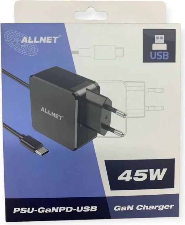 Karikues ALLNET 45W USB-C me kabllo 2m, EU plug