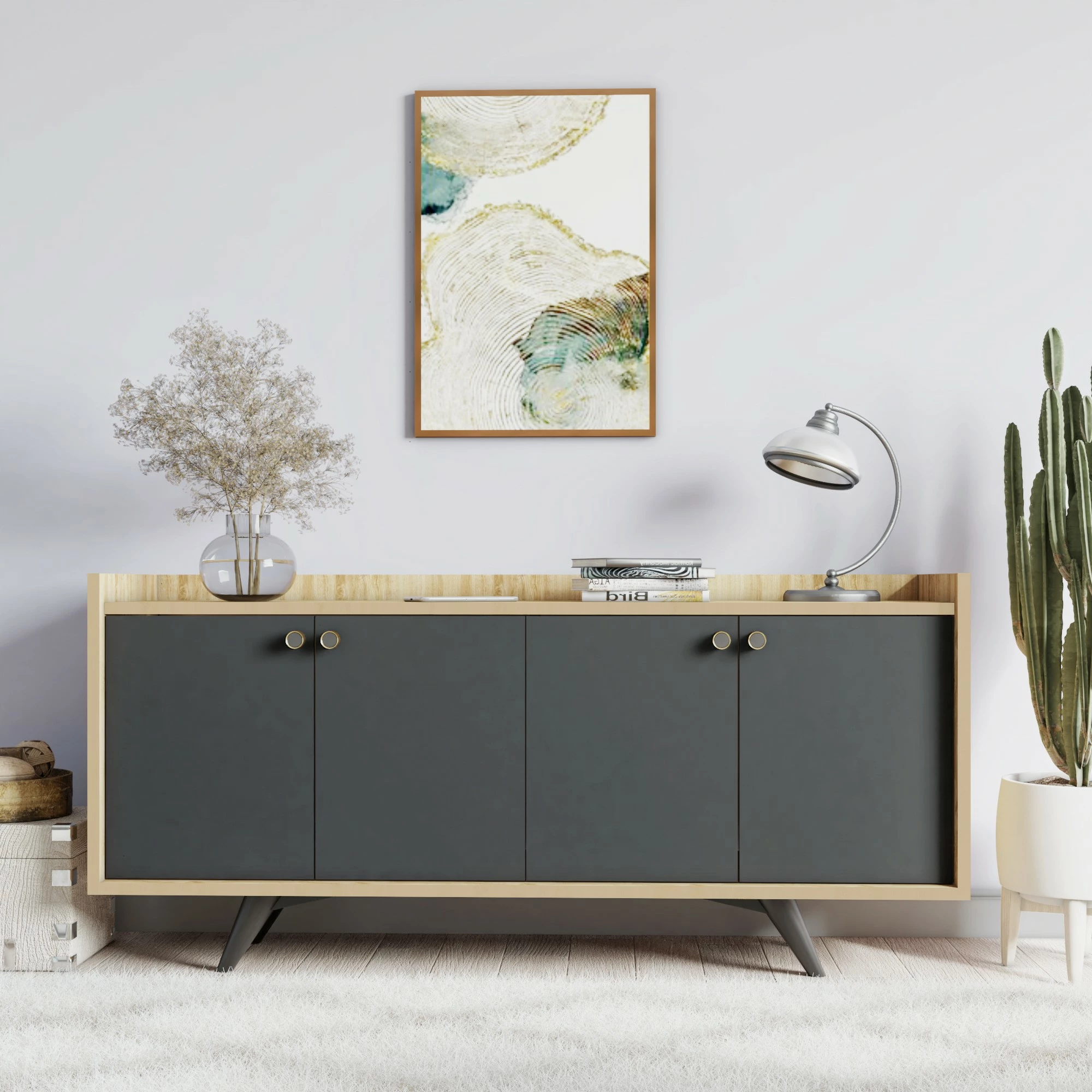 Konsolë Hanah Home, Piran, anthracite dhe lis, 150x75x40cm