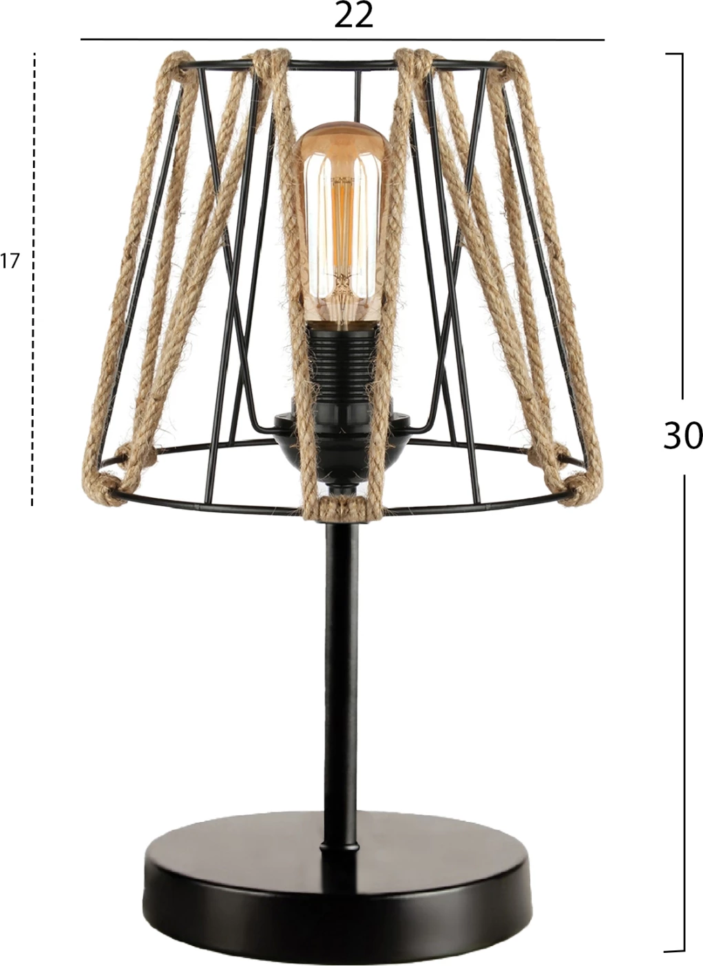 Llambë dekorative tavoline, bazë e zezë, kapak rrjetë me litar, FH7618.01