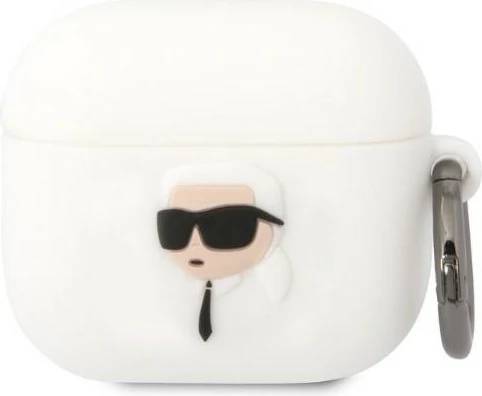 Mbështjellës Karl Lagerfeld për AirPods 3, silikon, Karl Head 3D, bardhë