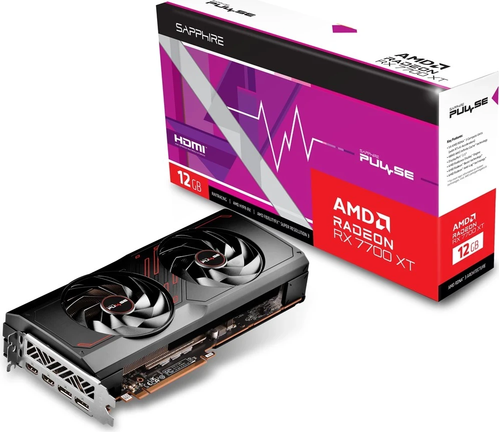 Kartë Grafike SAPPHIRE Radeon RX 7700 XT PULSE GAMING OC 12GB GDDR6, e Zezë