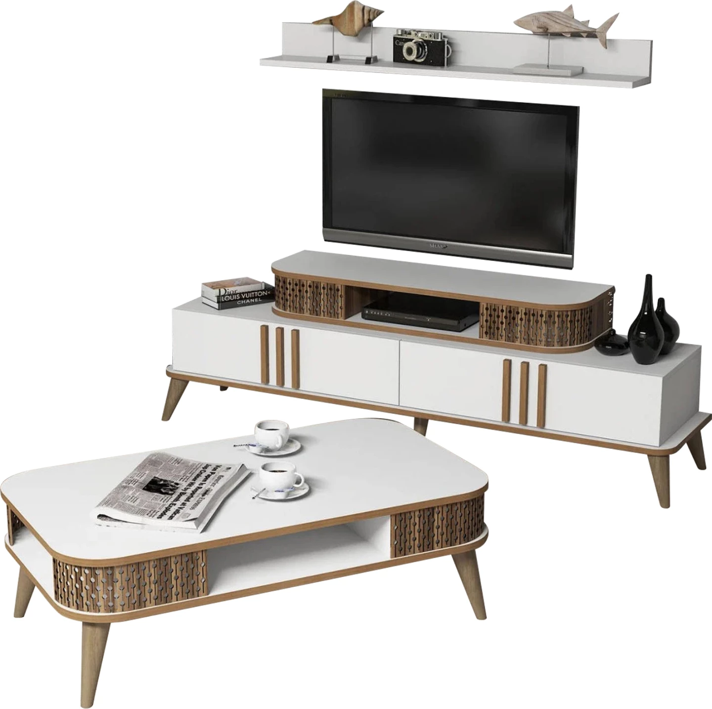 Kompozim dhome ndeje FH11848.03 2 copë, ngjyrë e bardhë dhe arre