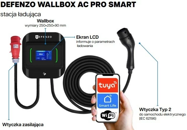 Stacion karikimi për makina elektrike Defenzo Wallbox PRO AC22 SMART, 22 kW, i zi
