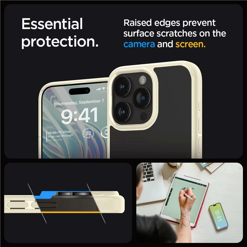 Mbështjellës Spigen Crystal Hybrid për iPhone 15 Pro Max, Transparent/Bezhë