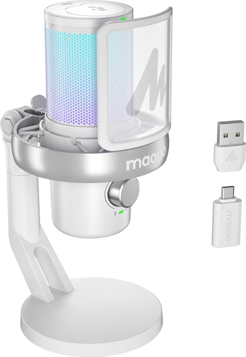 Mikrofon wireless Maono DM40 Pro, kondensator, AI Voice Changer, RGB, i bardhë