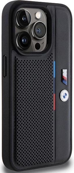 Mbështjellës BMW Perforated Tricolor Line për iPhone 15 Pro Max, i zi