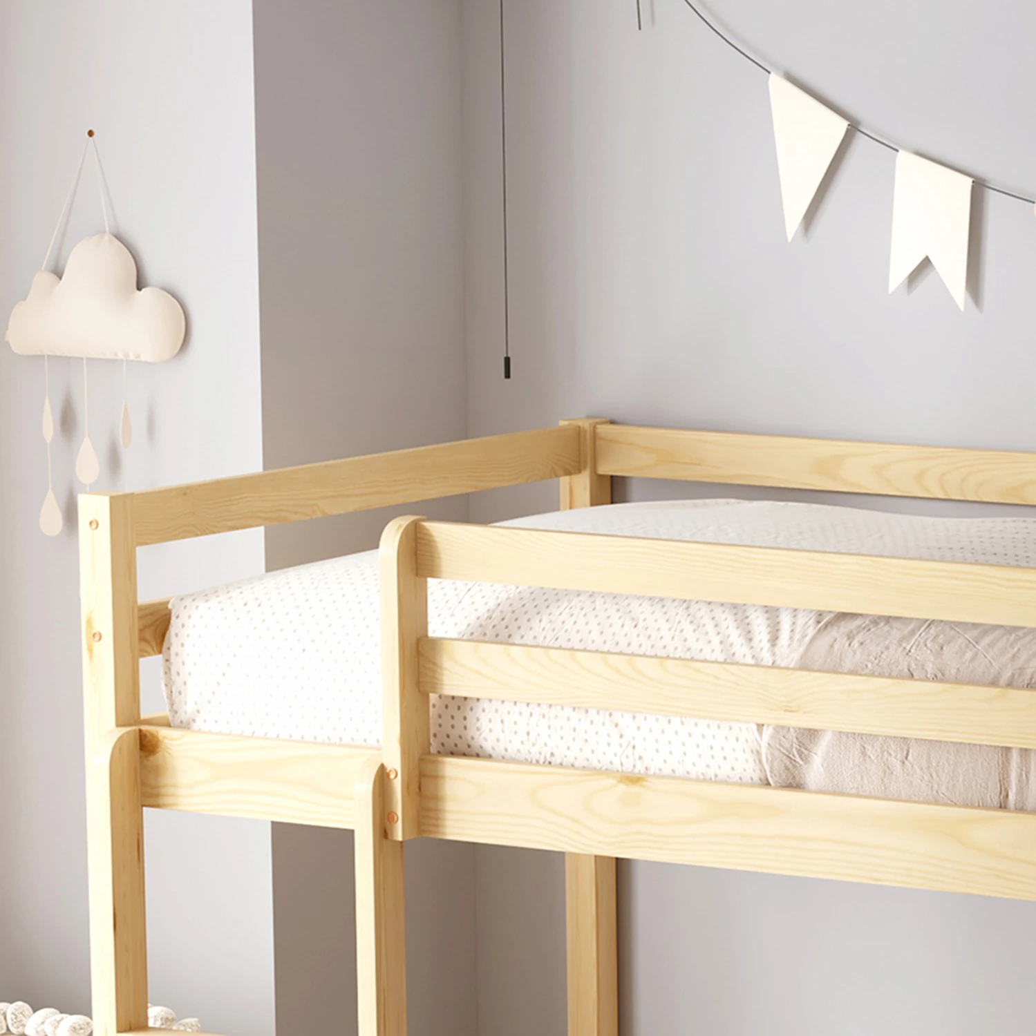 Krevat marinari për fëmijë Montessori PLAYKID me park lojërash, dru pishe natyral, FH703.01, 190x90cm