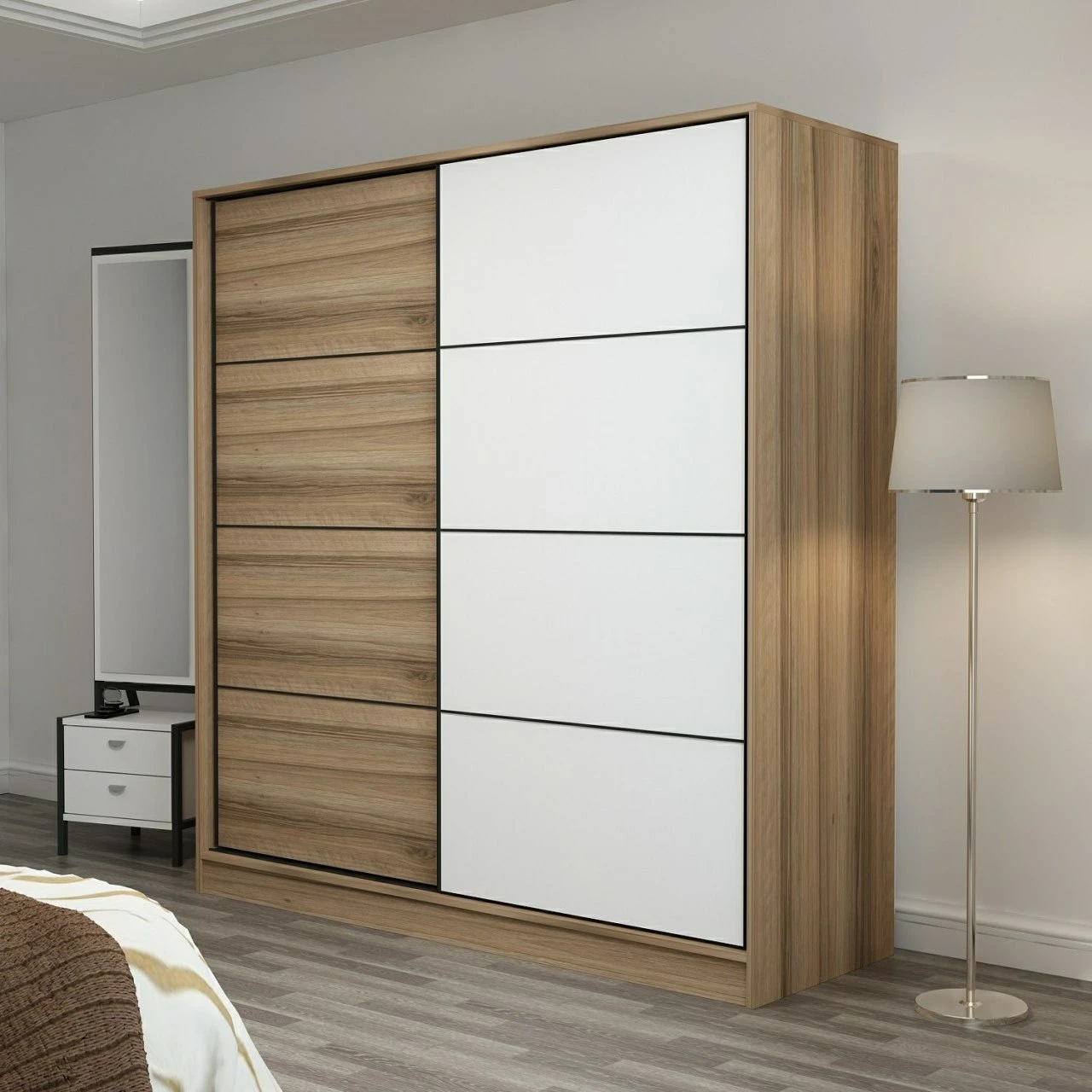 Dollap Skye Decor, ngjyrë dore dhe e bardhë, 180x190x52cm