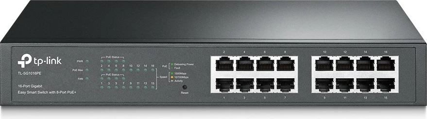 Switch TP-Link TL-SG1016PE, 16-Port Gigabit, 8-Port PoE+, Managed, Rack mounting