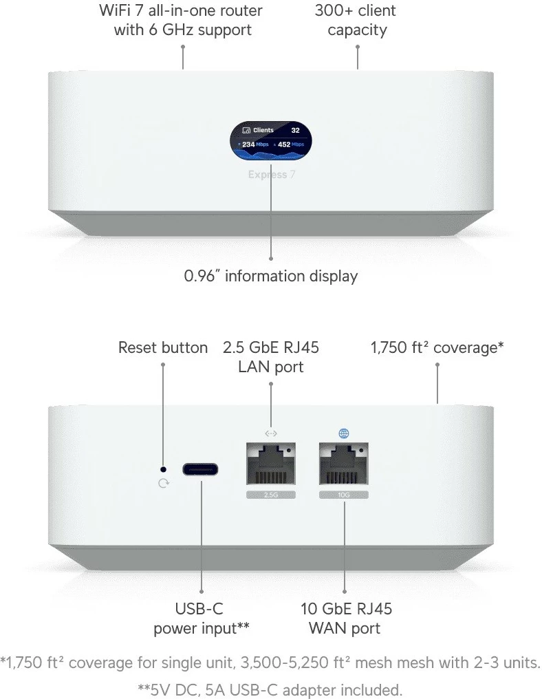 Gateway Ubiquiti UniFi Express 7 UX7, Wi-Fi 7, i bardhë