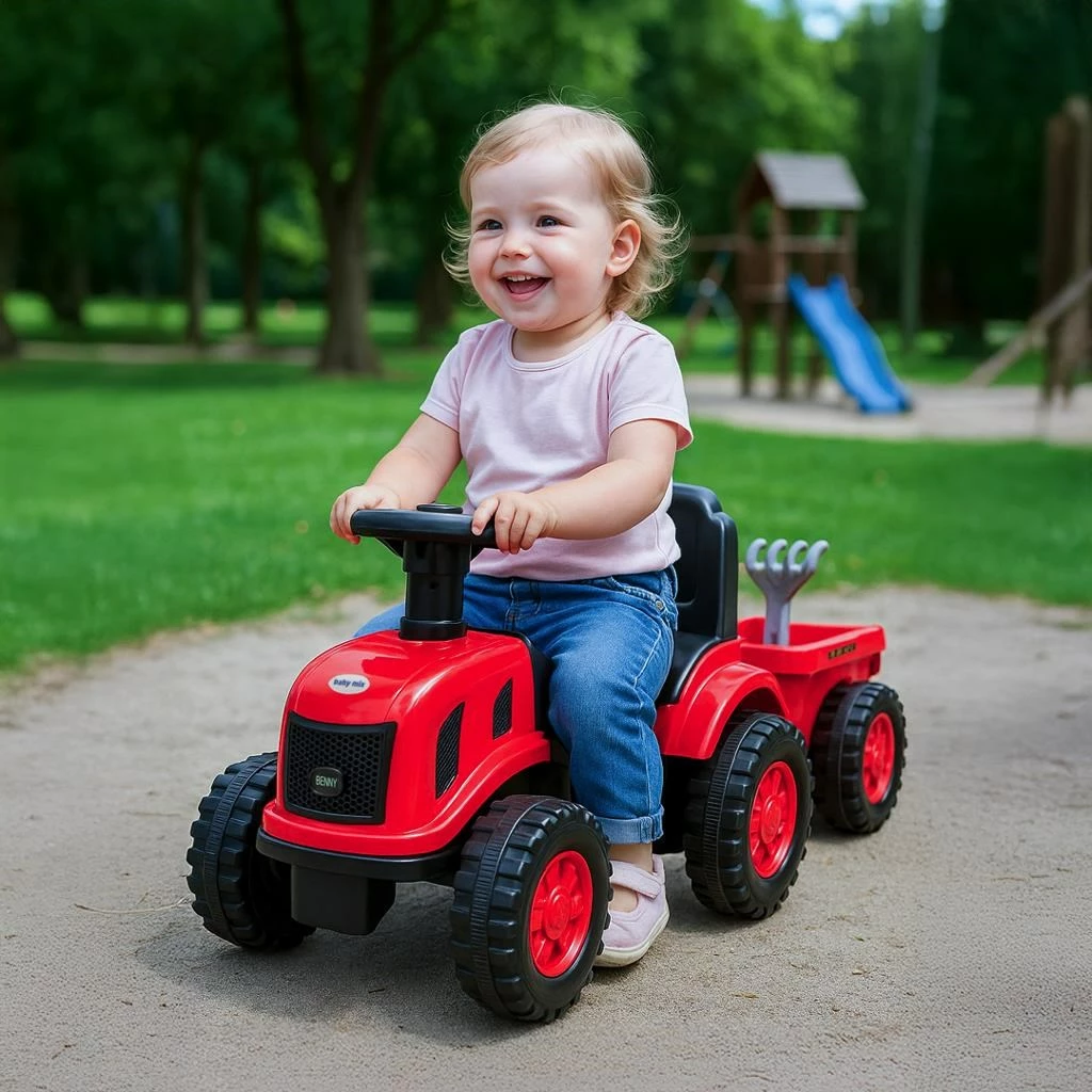 Traktor lodër me rimorkio, Baby Mix Benny, 25 kg ngarkesë, 89×32×35.5 cm, vegla të përfshira, e kuqe