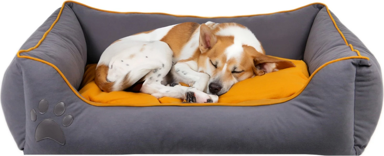 Shtrat për qen e mace, Paws & Whiskers, ngjyrë gri dhe mustard, madhësia L