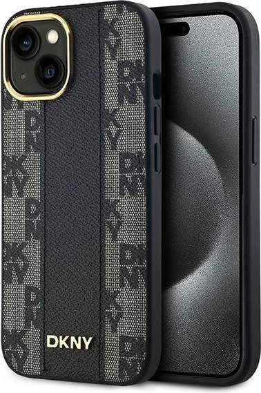 Mbështjellës DKNY Leather Checkered Mono Pattern MagSafe për iPhone 14/15/13, i zi