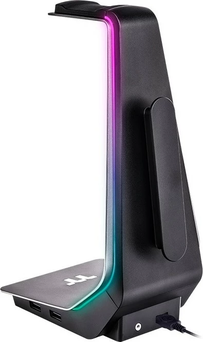Mbajtëse kufjesh Thermaltake ARGENT HS1 RGB, alumini, 2x USB, ndriçim shumëngjyrësh, e zezë/gri