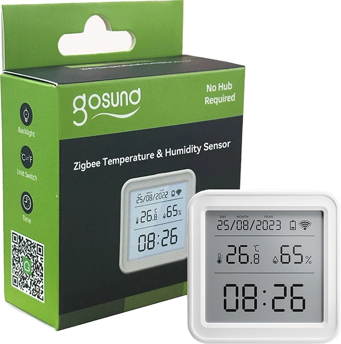 Sensor temperature dhe lagështie smart Gosund ST17 me ekran LCD, Zigbee, i bardhë