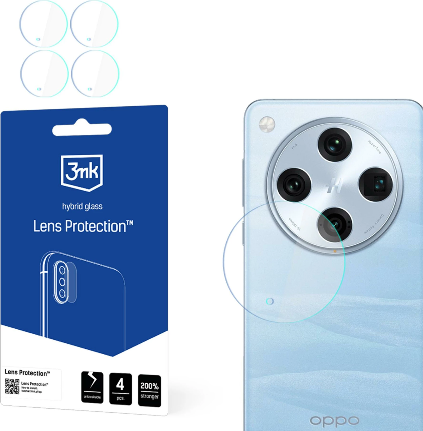 Mbrojtës xhami hibrid për lente, 3mk Protection, për Oppo Find X8 Pro, 4 copë