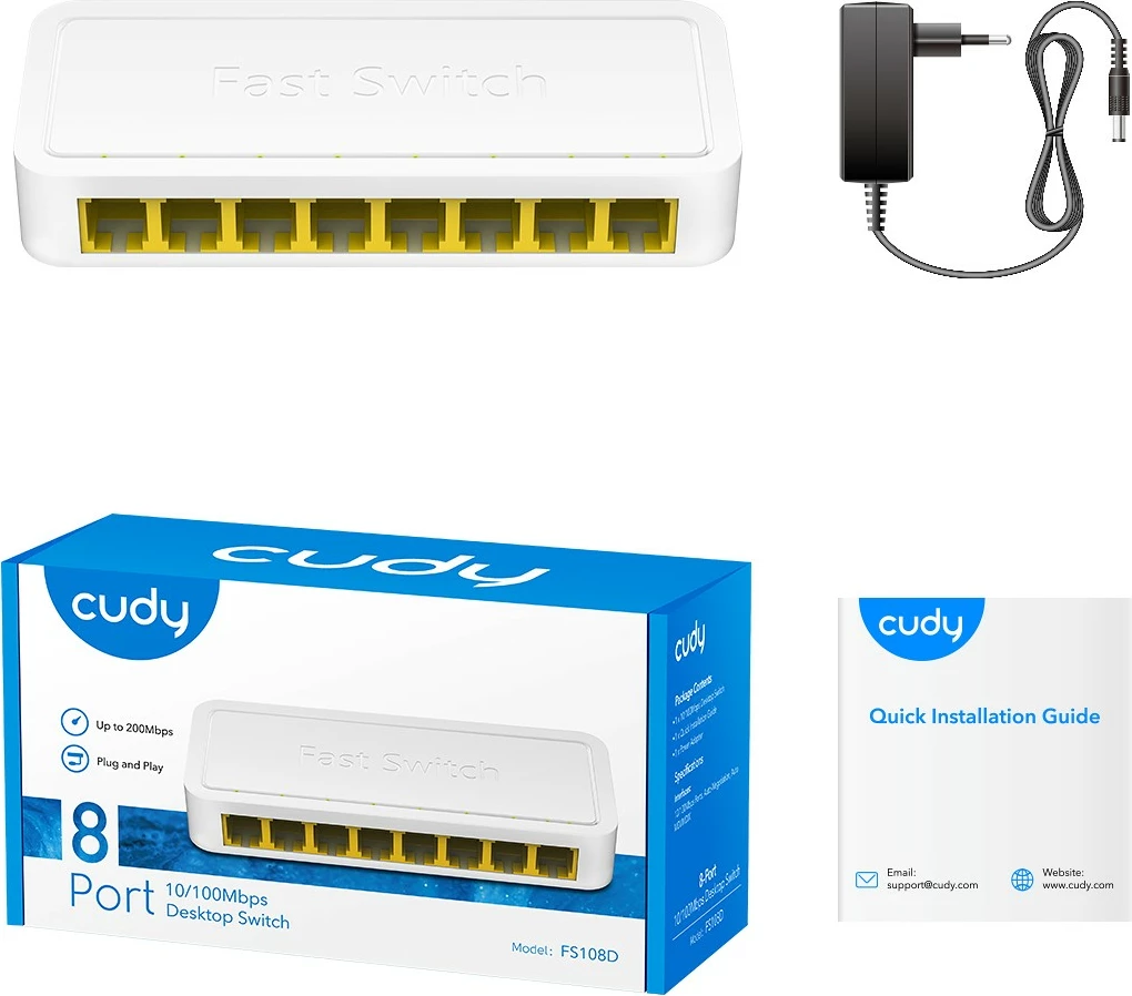 Switch Cudy FS108D, Fast Ethernet (10/100), bardhë