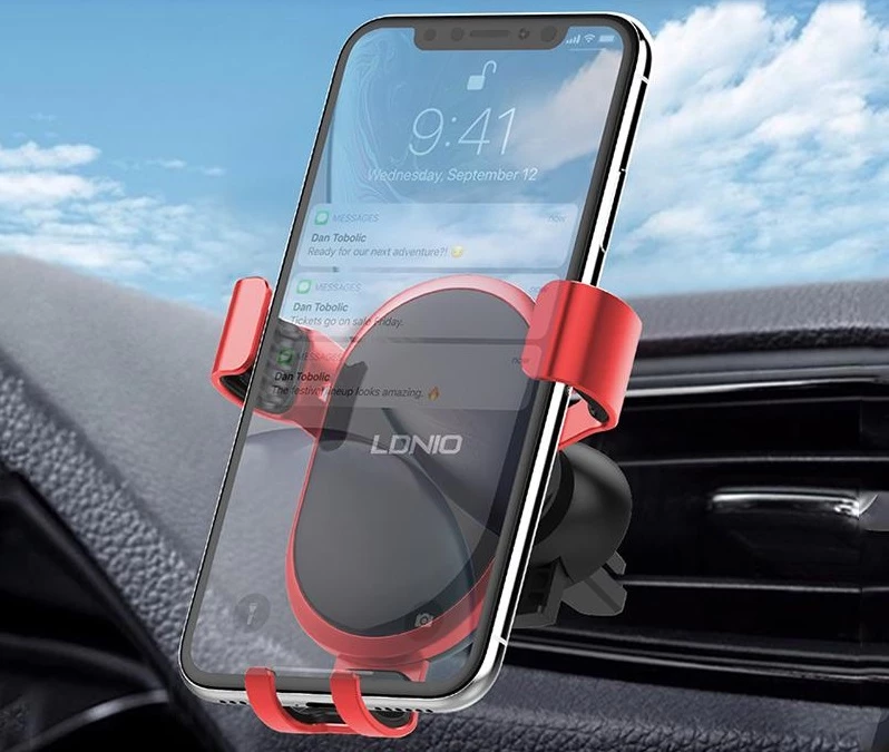 Mbajtës celulari për veturë LDNIO MG01, universal 10–17.7 cm, i kuq/zi