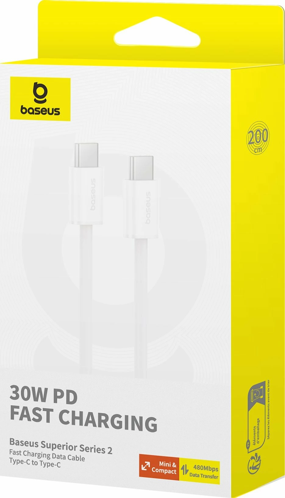Kabllo USB-C në USB-C Baseus Superior Series II P10365200211-01 2 m PD 30W USB 2.0, e bardhë