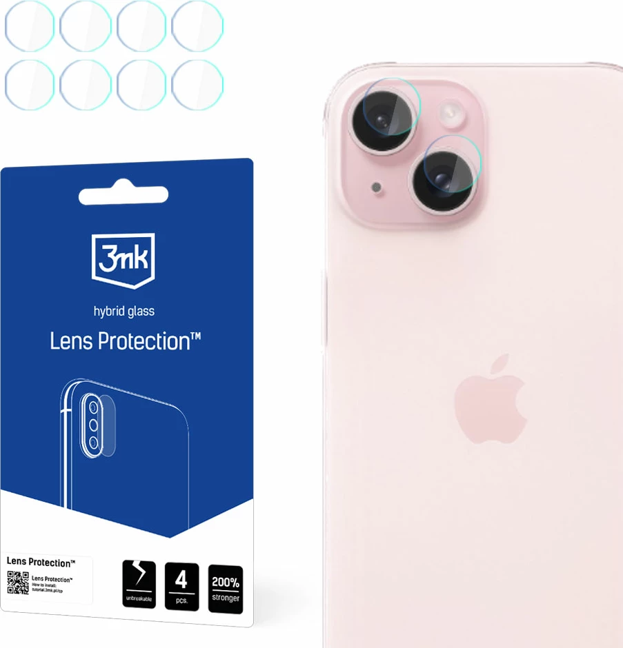 Mbështjellës xhami për kamerë 3mk Protection Lens Protection, për iPhone 15 Plus, 4 copë