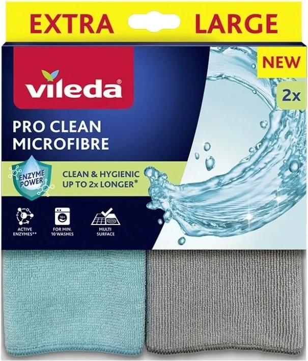 Pëlhurë pastrimi Vileda Pro Clean Microfibre me enzima, 2 copë, Gri