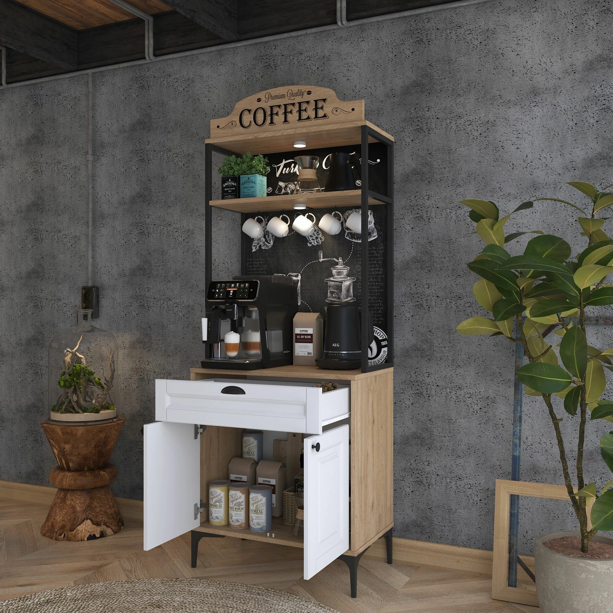 Dollap multifunksional Hanah Home, JE157 - 3123, ngjyrë arrë dhe e bardhë