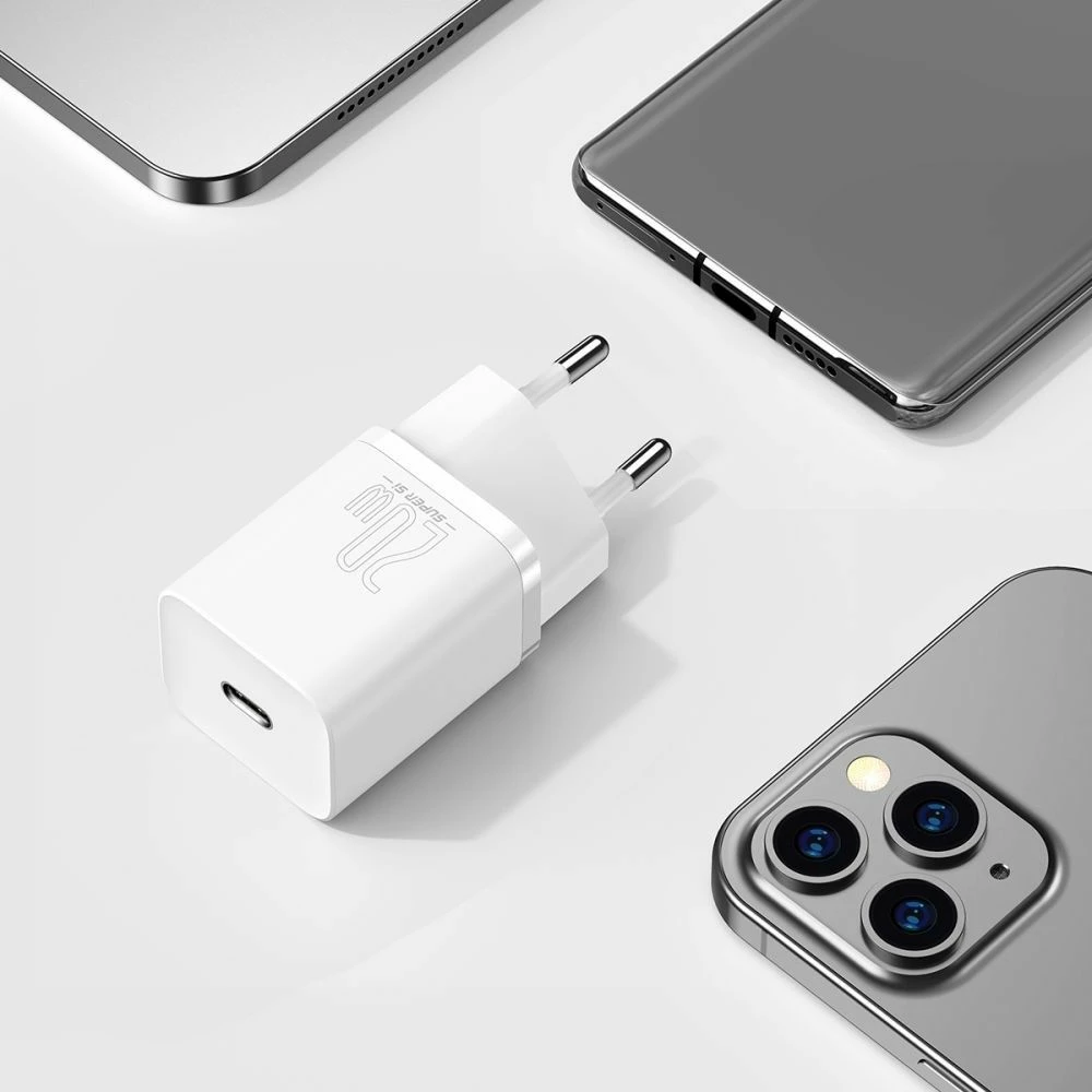 Karikues Baseus Super Si BSU2026WHT 20W 1x USB-C PD/QC, i bardhë, pa kabllo