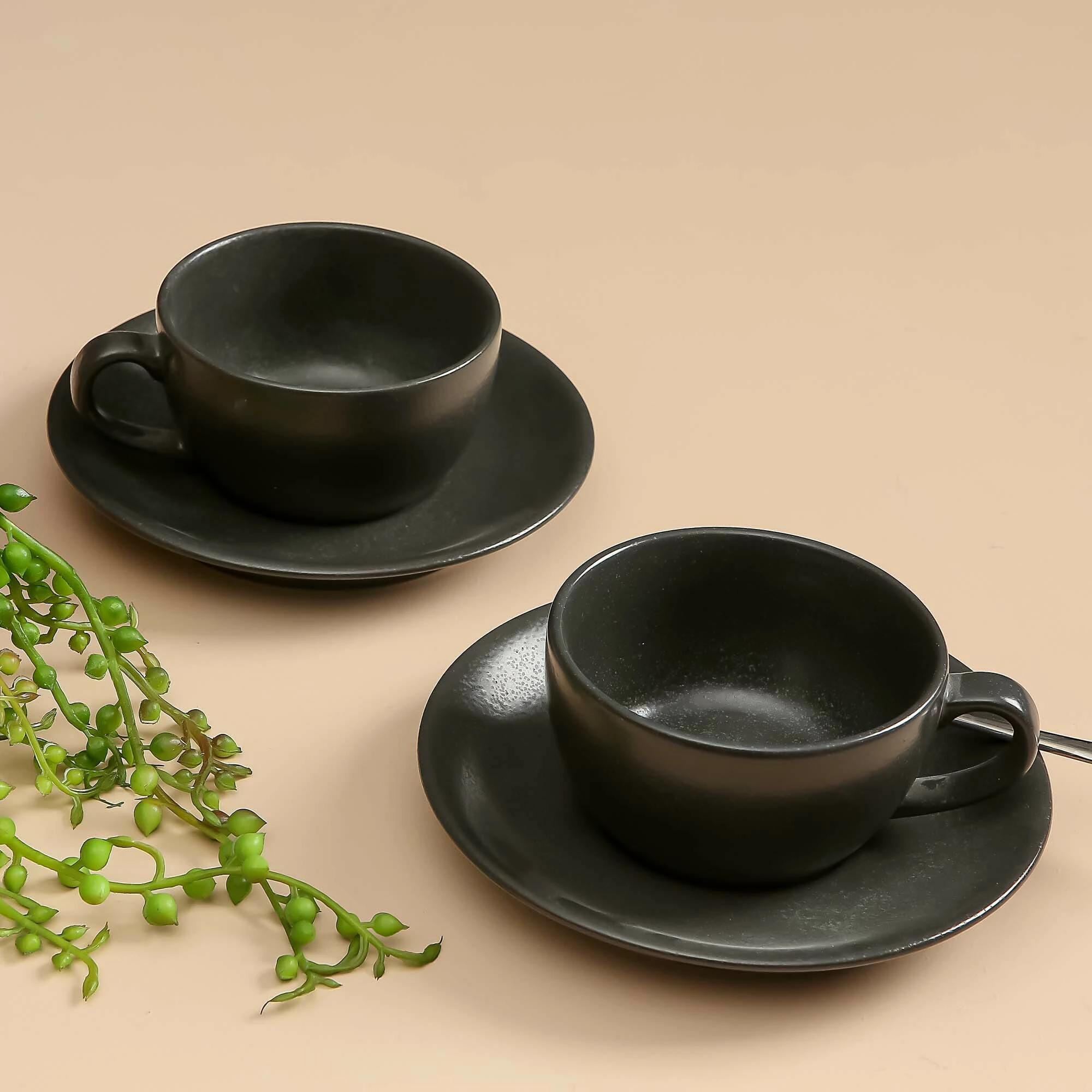 Pjatëz për filxhan të stivueshëm Porland Seasons Coal 150 mm porcelan, set 6 copë, e zezë