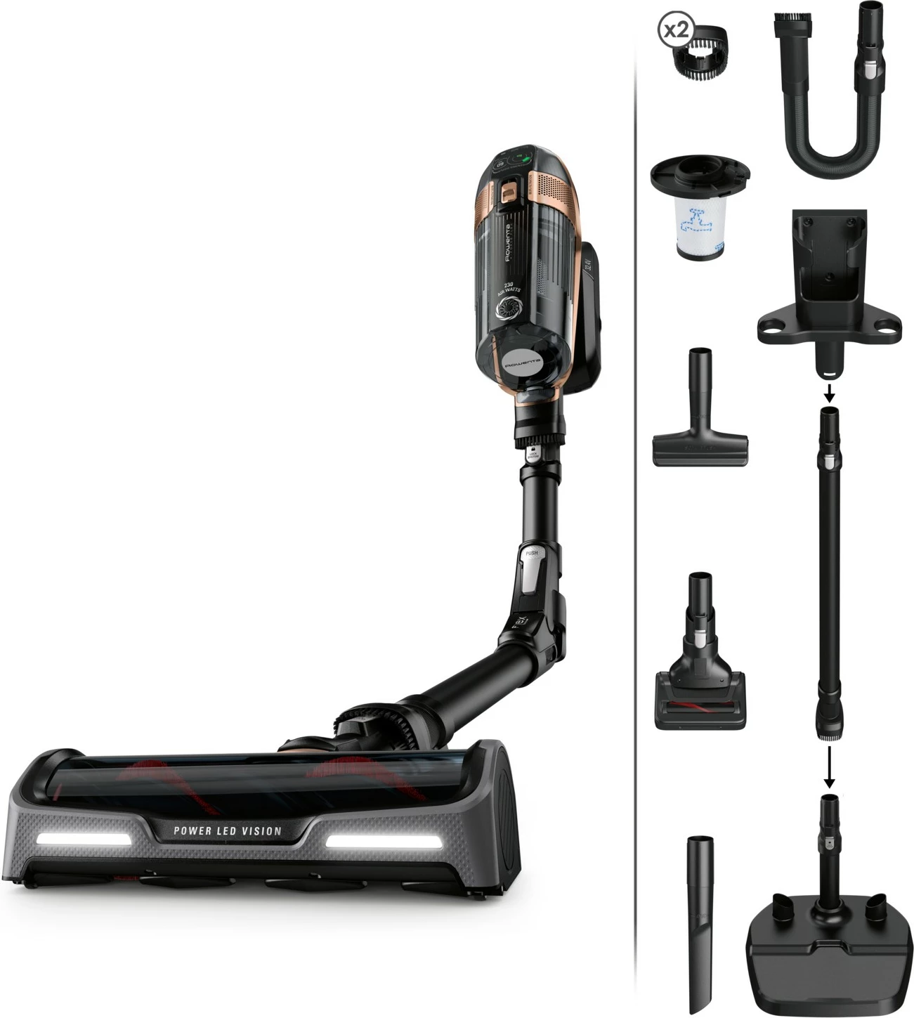 Fshesë me korrent pa kabllo Rowenta X-Force Flex 15.60 RH99F1, 0.9L, Li-Ion, e zezë/bronzi