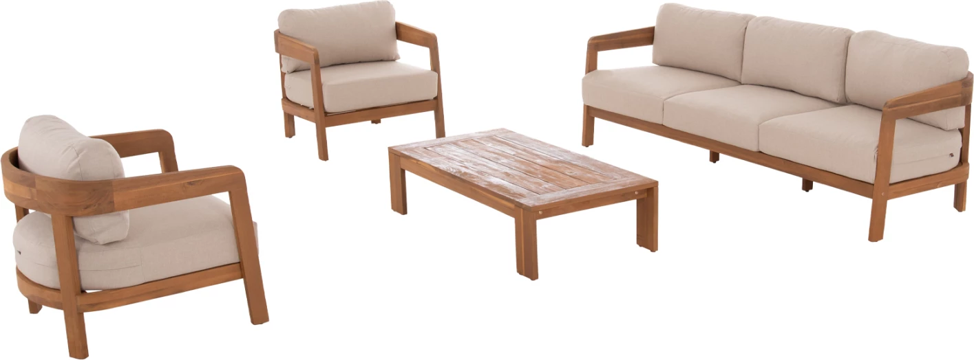 Set lounge për jashtë, 4 pjesë, SOLARA, dru akacie, jastëkë me mbulesa poliester ngjyrë ecru, FH6514