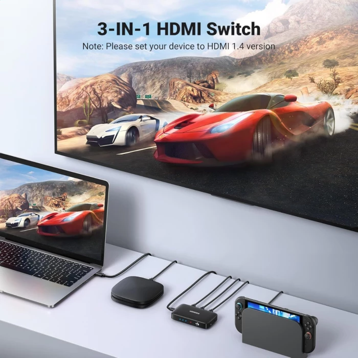 Switch HDMI UGREEN 80125 3x1 4K@30Hz i zi (me telekomandë)
