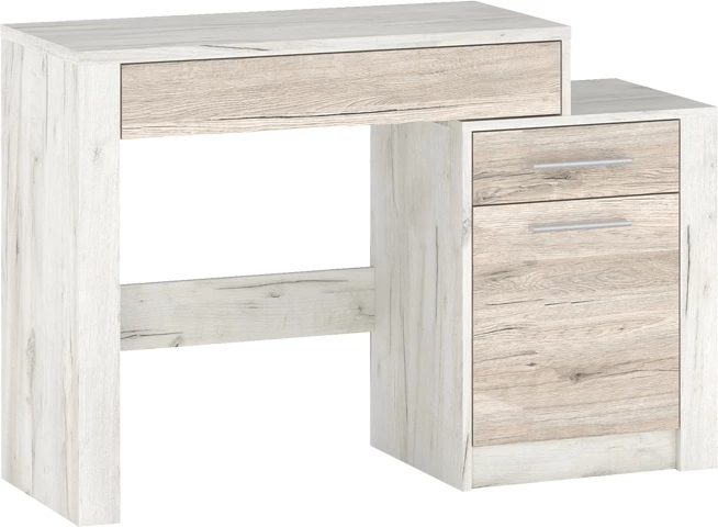 Tavolinë për grim me pasqyrë, ngjyrë e bardhë antike-lisi, 114.5x39.5x76cm