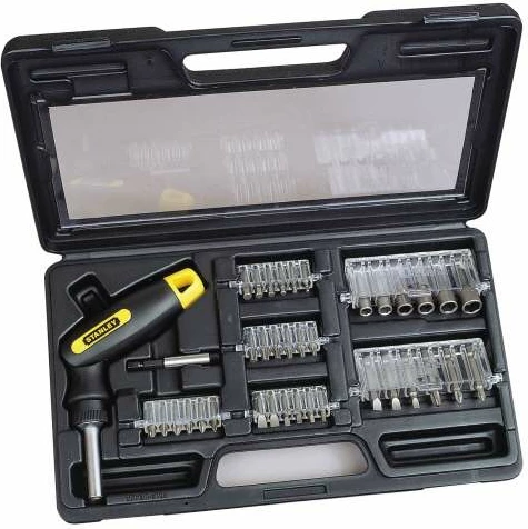 Set kaçavidash me maja të ndërrueshme Stanley Basic 63-038, 38 copë, e zezë/verdhe, në kuti plastike