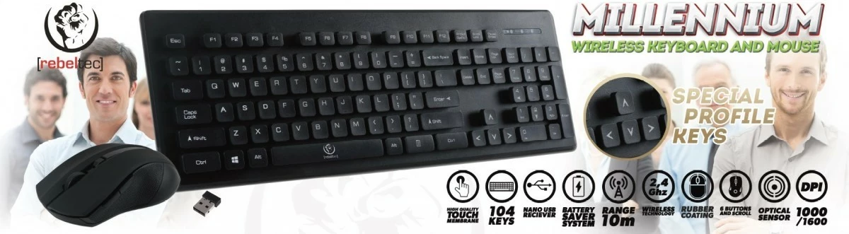 Set tastierë + maus Rebeltec Millenium, pa tela, e zezë